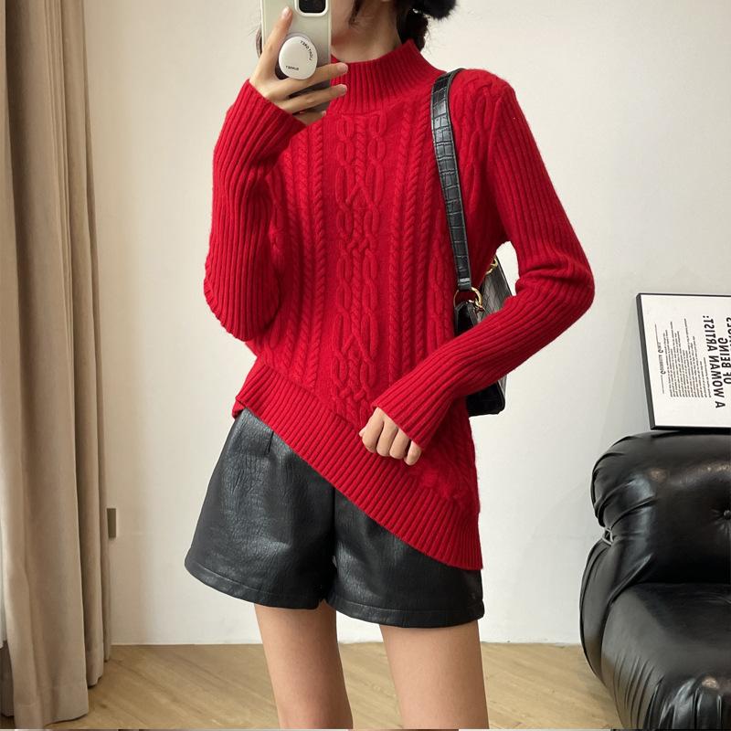 Women'S Semi-Turtleneck Versatile Wool Pullover Autumn And Winter Warm Twisted Knitted Bottoming Shirt Korean Version Of The New Sweater