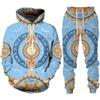 Luxury Golden Floral Print Men's 2 Piece Outfit Retro Baroque Pattern Hoodie/Pants/Set Hip Hop Streetwear Men/Women Jogging Suit