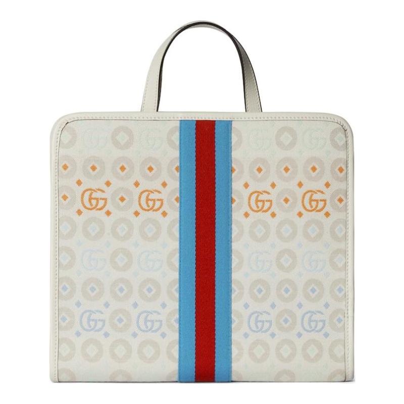 Gucci handbag Double G logo magnetic snap closure, canvas and leather, canvas bag, tote bag, shopping bag, handbag, children's version, white gray