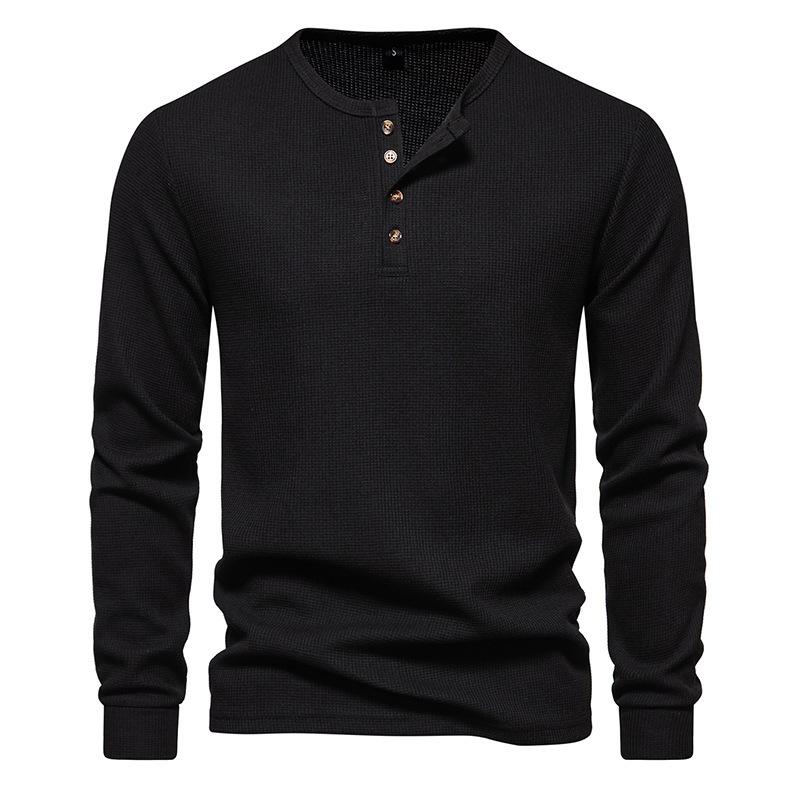 Мужская футболка-henley с длинным рукавом, вафельная, с четырьмя пуговицами