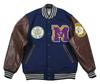 HOUSTON Embroidered Cat Print PU Leather and Melton Wool Stadium Size Navy Jacket, 51272, Medium,