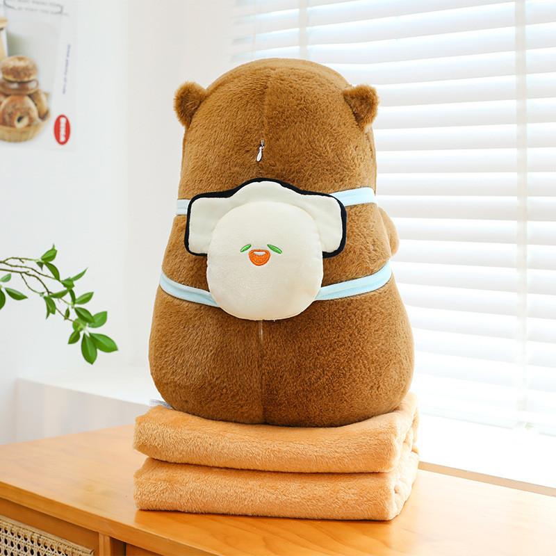 Tortoise Plush Capybara Stuffed Animal Travelfriendly With 2in1 Pillow Blanket