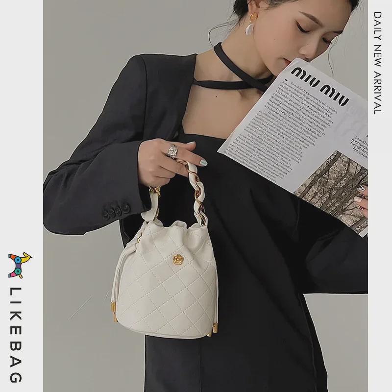 Женская сумка-ведро Camellia Fragrance Style высокого класса 2022: Одно плечо, сумка-мессенджер, аксессуар с бриллиантовой цепочкой