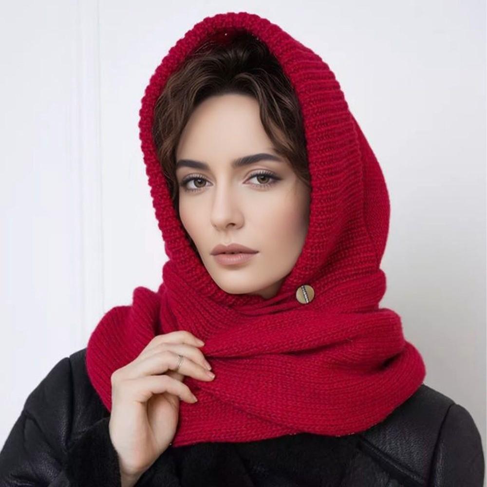 Solid Color Balaclava Hood Hat Scarf One-Piece Crochet Hat Scarfs Set Neck Collar Hat for Women