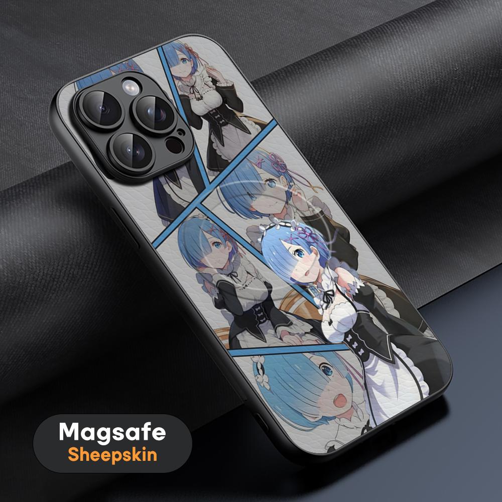 Прекрасный чехол для телефона Re Zero Rem Аниме для iPhone 16 15 14 13 12 11 Plus Pro Max Высококачественный Роскошный Magsafe Овечья кожа