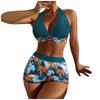 Женский купальник со вставками и принтом, женский сплит-боксер, купальник с высокой талией, комплект из двух предметов