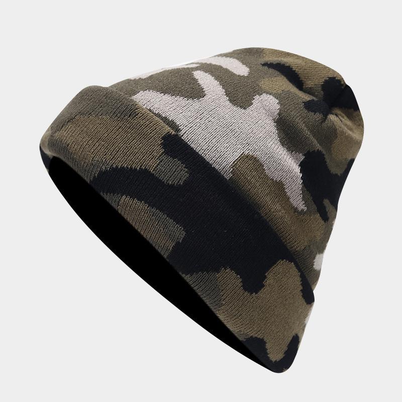 Unisex Winter Warm Knit Beanie Camo Jacquard Rolled Edge Casual Hat Amazon Hot Sale