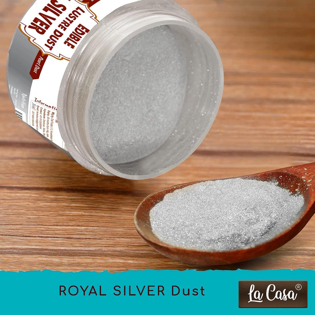La Casa Premium Съедобная блестящая пудра - ROYAL SILVER | Жемчужная пудра, идеальна для украшения и декорирования глазури для тортов | 9 г |