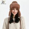 Zeyu Unisex Winter Faux Fur Trapper Hat Warm Fluffy Breathable Knitted Earflap Pom Pom Windproof Cold Weather Sports Travel ODM