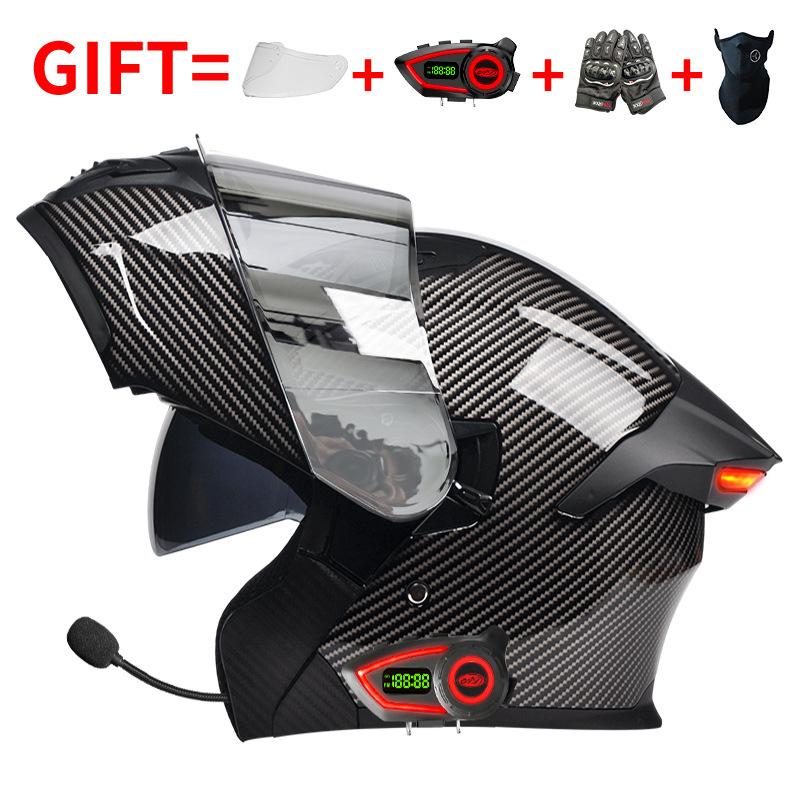 DOT Certified Motorcycle Bluetooth Helmet Men's and Women's Unveiling Helmet Four Seasons Universal Electric Vehicle Full Helmet Cycling Off-road H
