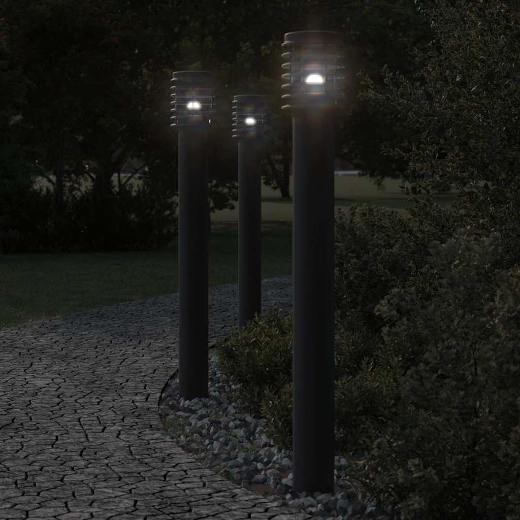Vidaxl Lampy Ogrodowe Na Słupku, 3 Szt., Czarne, 110 Cm, Stal