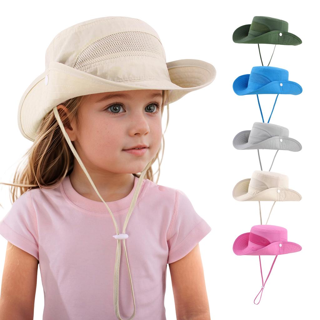 Baby and children's UV-protective sun hats, boys' and girls' beach hats for outings, windproof fisherman hats, breathable basin