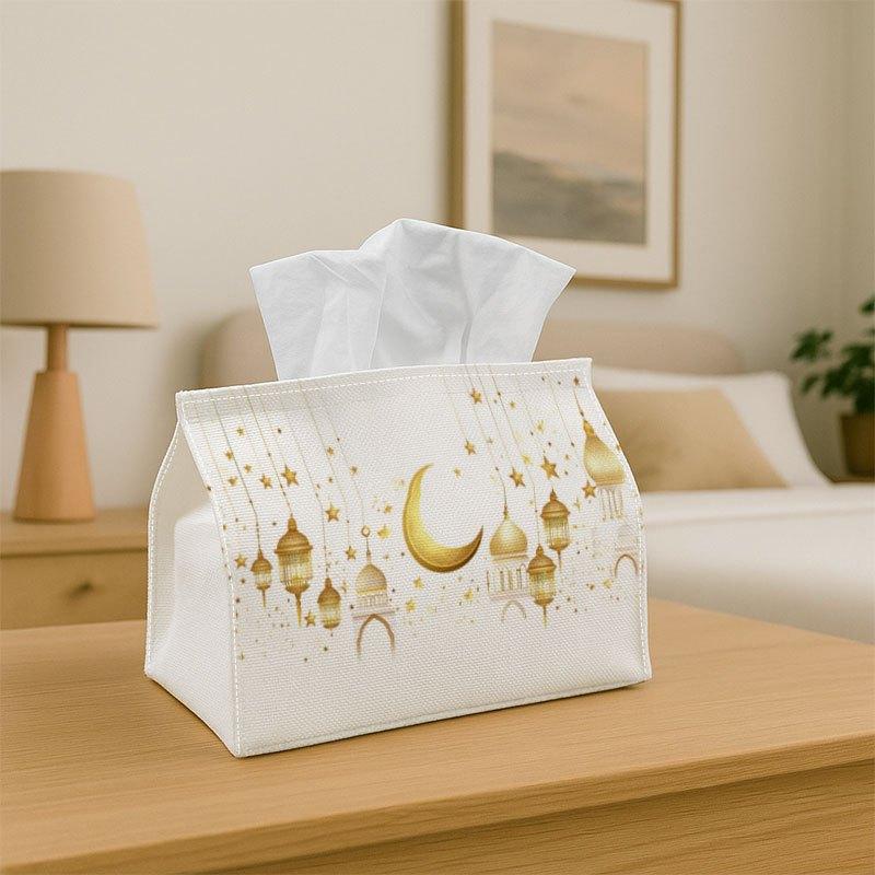 1pc Modern Artistic Tissue Box Lantern with Crescent Print, Durable Fabric Decorative Storage for Kitchen, Living Room, Bedroom, Or- Multi-Functional