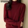 Женский свитер винно-красного цвета с длинными рукавами, теплый трикотажный свитер из пряжи, свободный, со средней горловиной, на осень и зиму