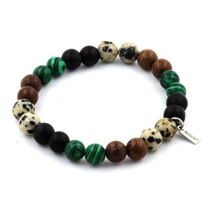 Bracelet - A BIJOUX - Jaspe Dalmatien, Malachite, Onyx noir - 8 mm - Fabriqué en France - Mixte