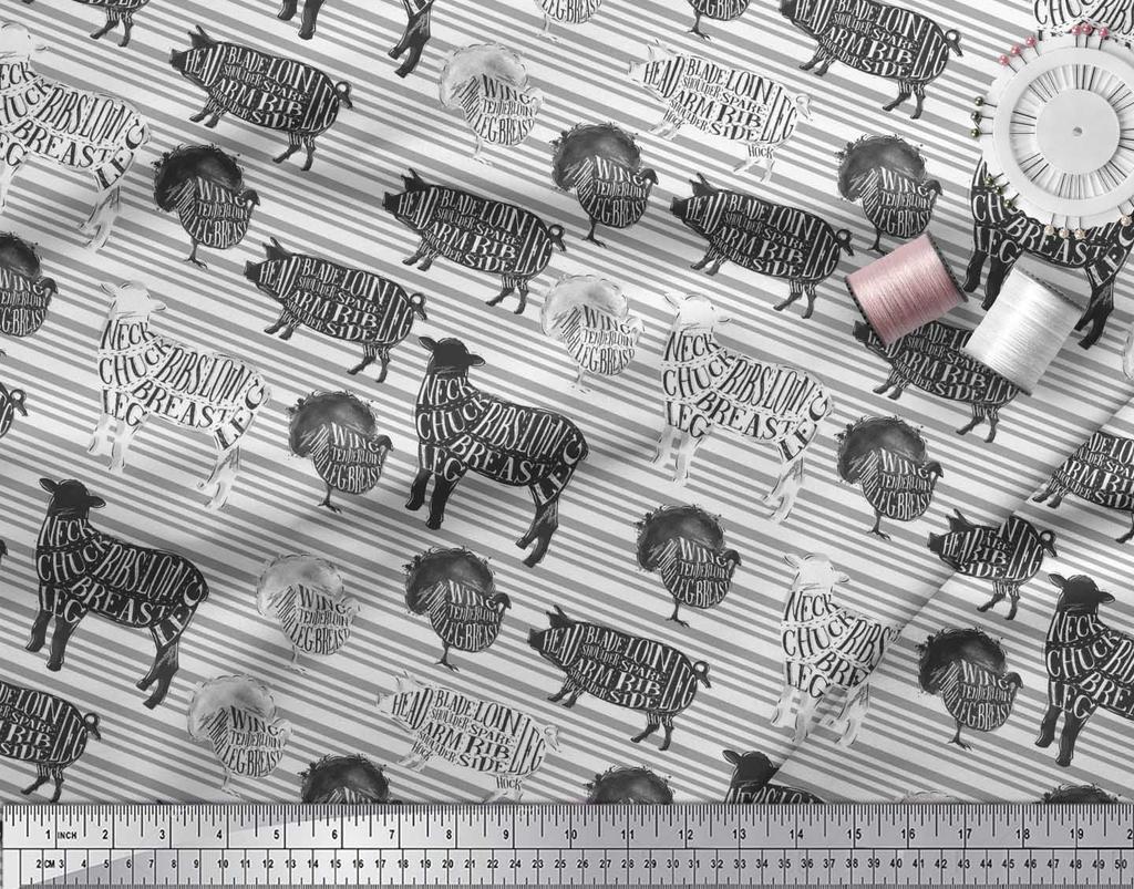 Soimoi Белый японский креп-сатин ткань трафарет корова и свинья животные ткани принты по метрам 42 дюйма