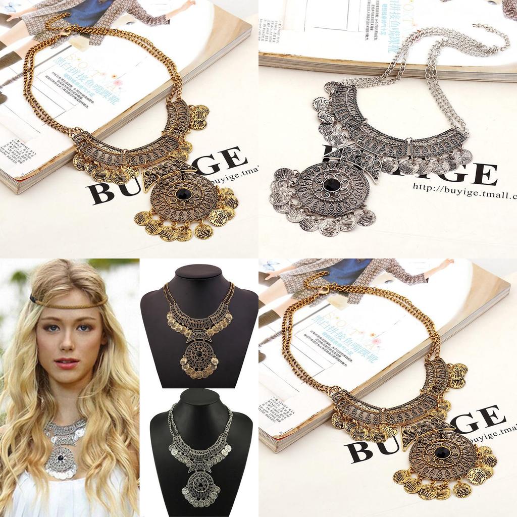 Этнический стиль, имитация драгоценных камней, многослойное металлическое ожерелье с круглыми монетами для женщин