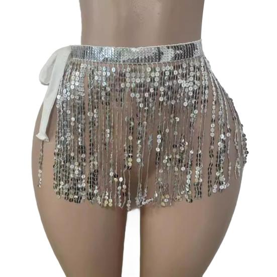 Юбка с пайетками и кисточками, блестящая мини-юбка для танца живота, бахрома, шарф на бедра для рейв-фестиваля, клубная одежда, костюм для выступлений на вечеринке