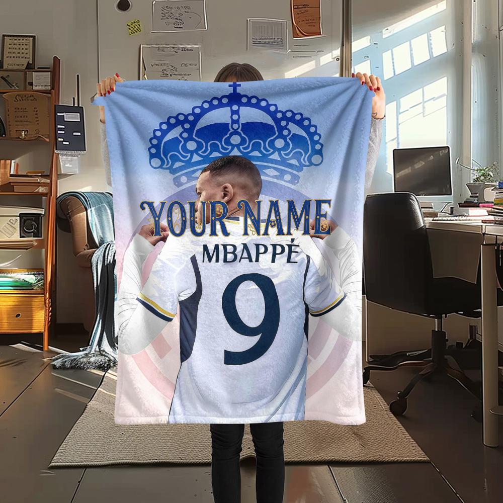 1PC Kylian Mbappe Custom Name Patterned Flannel Blanket Suitable For All Seasons For Home Decor Warmth And Comfort Gifts Holiday Present