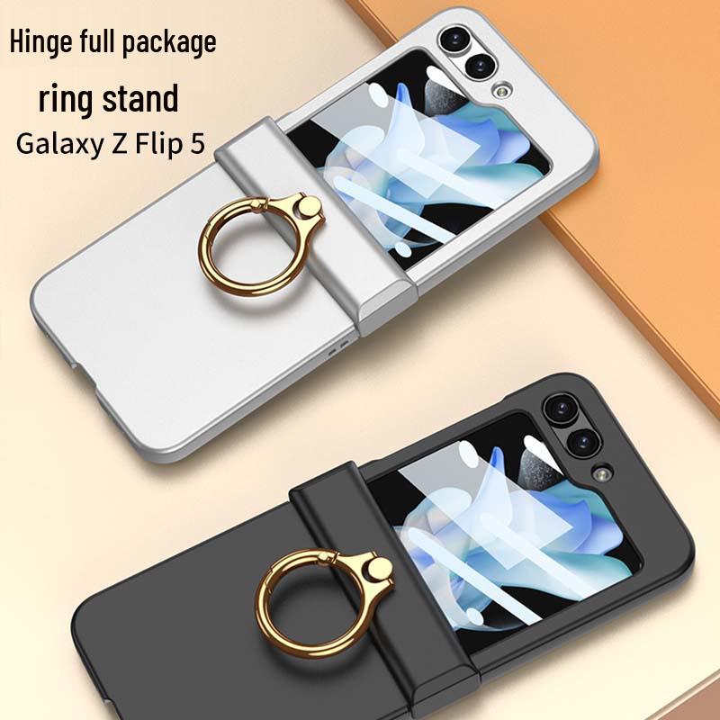 GKK Полностью закрывающий матовый чехол для Samsung Z Flip5 с кольцом-держателем и маленьким складным шарниром.