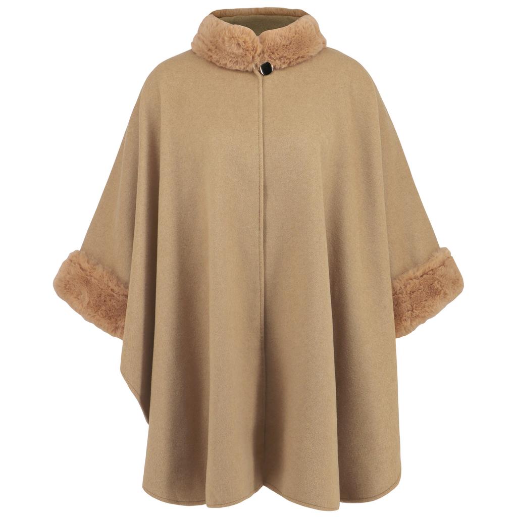 Women's Warm Shawl Wrap Poncho Cape Open Front Cardigan Shawls for Fall Winter Oversized Soft Faux Fur Cape Wrap Wool Coat Jacket Poncho for Women
