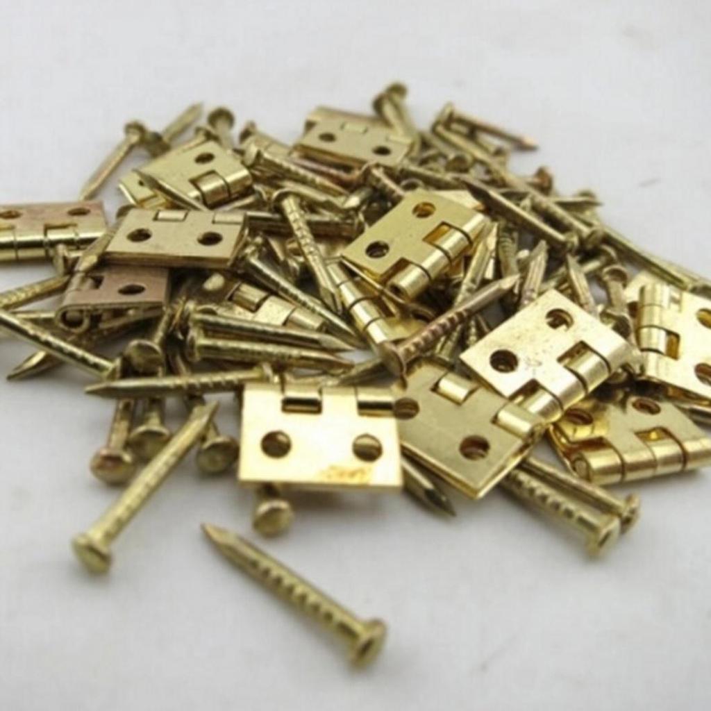 20Pcs Mini Metal Hinges with Nails DIY Miniature Furniture Dollhouse Accessory