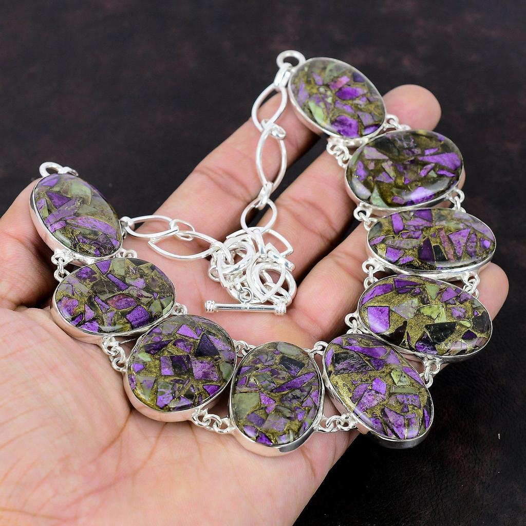 Медь Пурпурит Ожерелье Ювелирные изделия из драгоценных камней Ожерелье из стерлингового серебра 925 пробы Регулируемая цепочка ручной работы Ожерелье Пурпурит Ювелирные изделия Подарок для друга