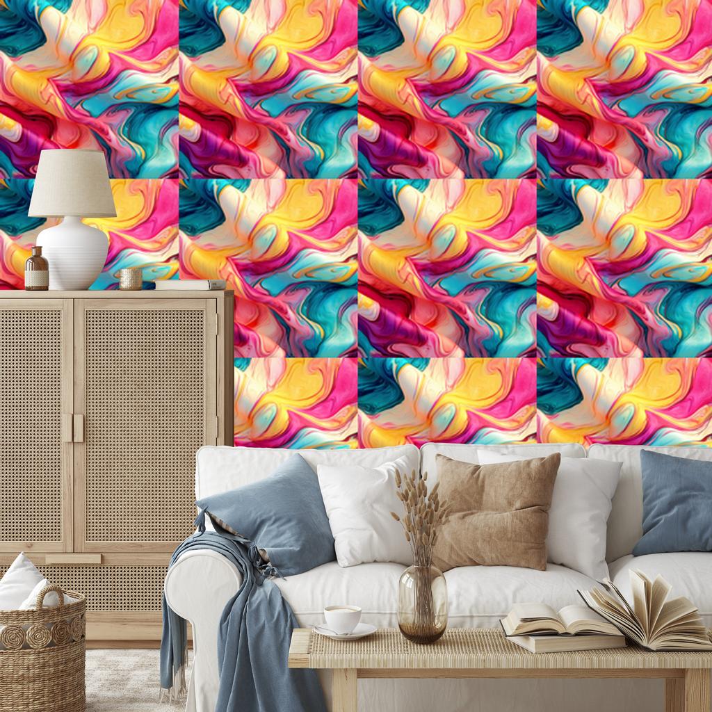 Ink Wallpaper Turquoise, Purple and Peach 50x1000