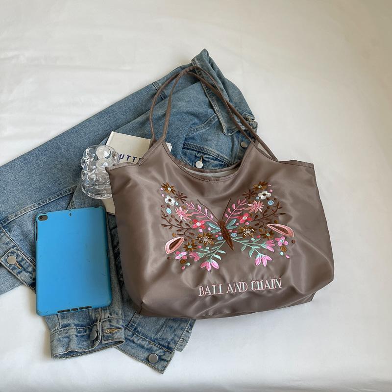 Summer New Fashionable Embroidered Shopping Bag Butterfly Style Single Shoulder Crossbody Handbag with Large Capacity