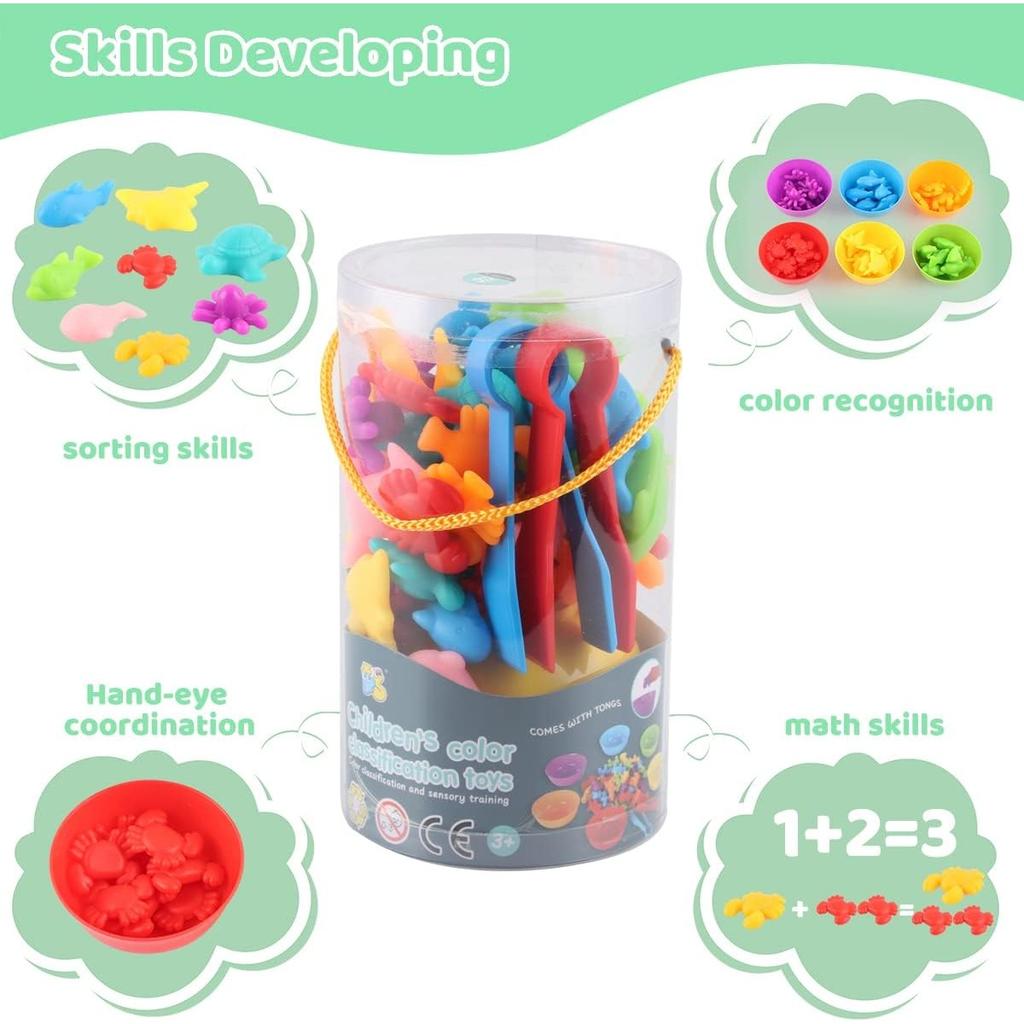 Игрушки от 3 лет, игрушки Монтессори от 3 лет, игрушка для распознавания цветов подсчета динозавров с подходящими чашками и пинцетом, цвета для развития мелкой моторики