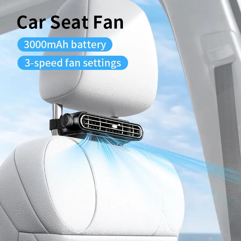 Car Seat Velcro Fan, 3000mAh Rechargeable Battery / USB Powered, 3 Adjustable Speeds, Magic Tape Mount, Portable Auto Seat Fan for Car Truck SUV RV