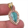 Natural Tibetan Turquoise Gemstone 925 Solid Silver Two Tone Pendant 1.25" H9C71