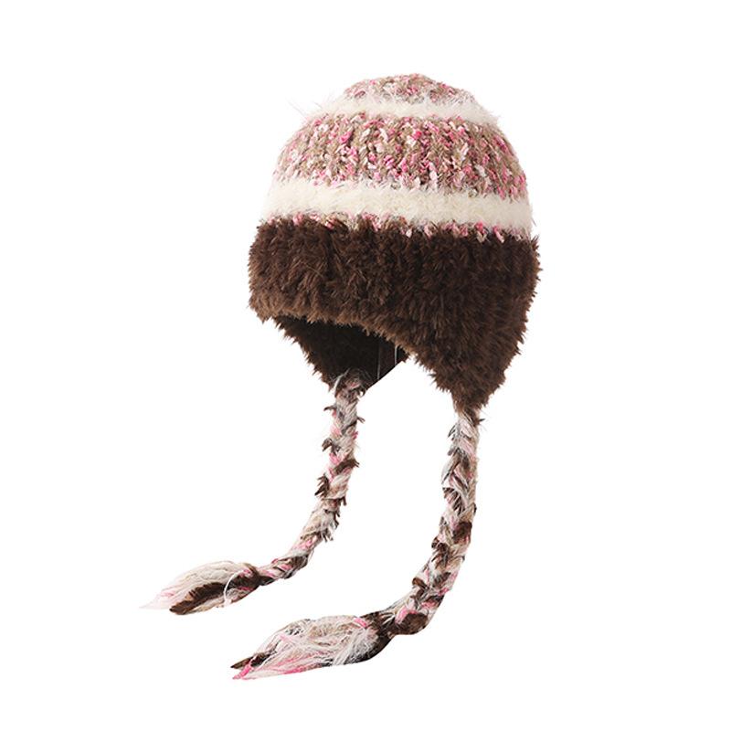 Шерстяная шапка женская лицо маленькое Майяр зимняя с бахромой косички утолщенная тепловая защита ушей шапка холодная вязаная шапка холодная шапка