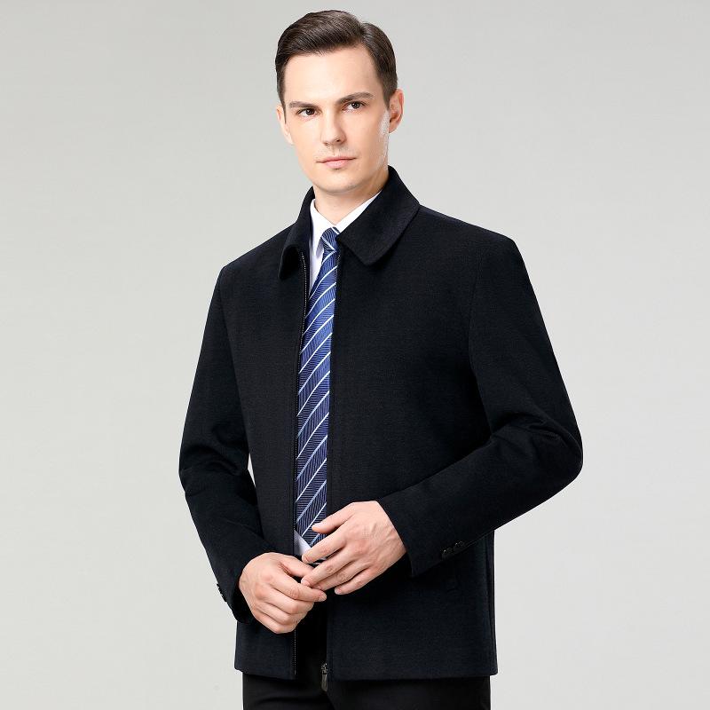 Мужская осенне-зимняя плотная шерстяная куртка в стиле business casual для среднего возраста - Большой размер Отцовская верхняя одежда