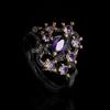 Модное женское кольцо с фиолетовым цирконием, элегантное двухцветное кольцо с цветком из черного золота
