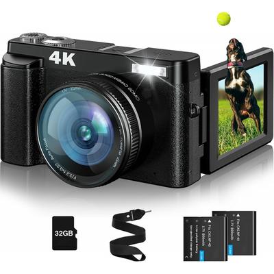 Цифровая камера 4K, 48 миллионов пикселей, разрешение 4K, автофокус, макросъемка, 16-кратный цифровой зум, большой экран 3 дюйма, поворот на 180 градусов, запасной H
