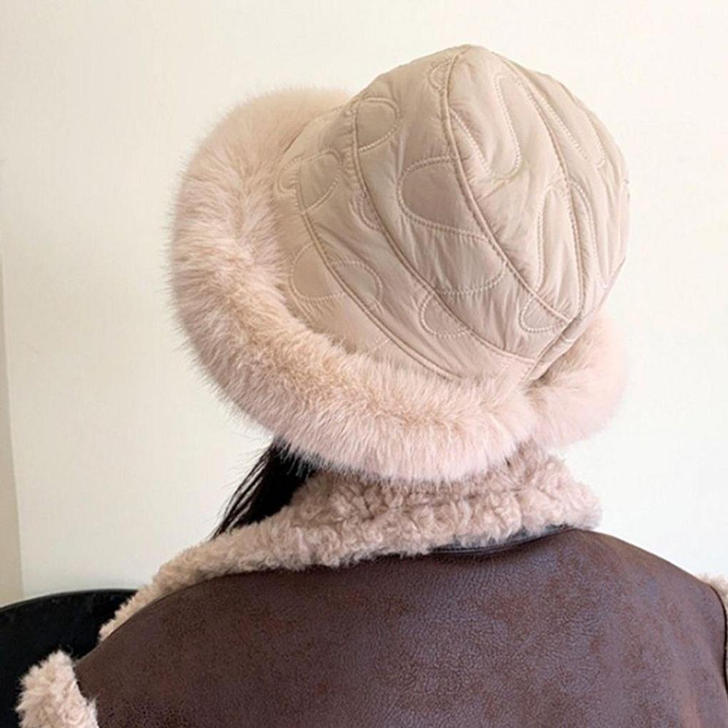 Quilted Padded Fur Bucket Hat Winter Fur Skill Fall