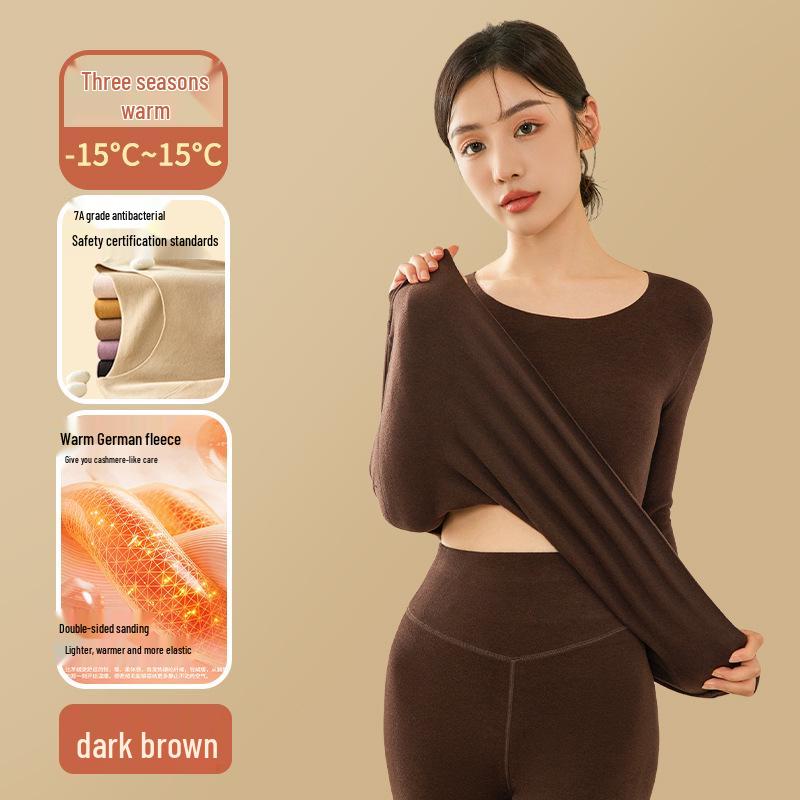 Женская немецкая бархатная бесшовная плюшевая теплая рубашка с круглым вырезом - утолщенная зимняя внутренняя одежда