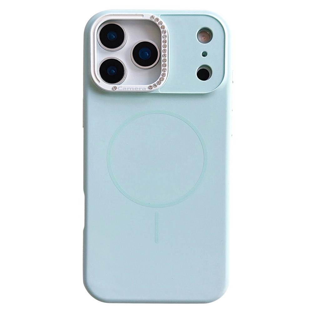 For iPhone 17 Pro Case Compatible with MagSafe Rhinestone Decor Lens Frame Silicone Phone Cover