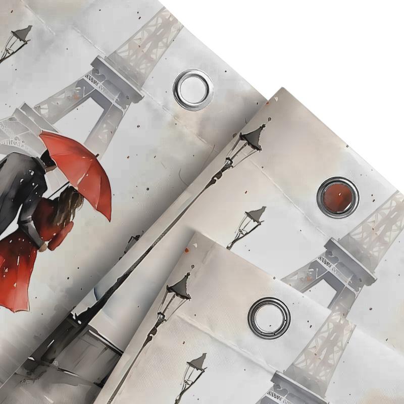 Romantic Paris Eiffel Tower Couple Under Red Umbrella Waterproof Shower Curtain For Bathroom Decor Waterproof Polyester