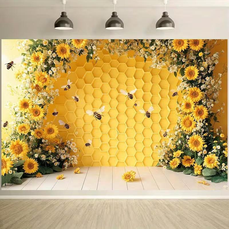 2D Yellow Bee Garden Background Cloth Photo Booth Prop