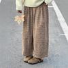 Women's Retro Floral Corduroy Fleece-lined Wide-leg Cropped Pants for Autumn and Winter