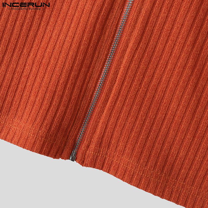 INCERUN Summer Men Sleeveless Zipper Rib Tank Tops T-shirts