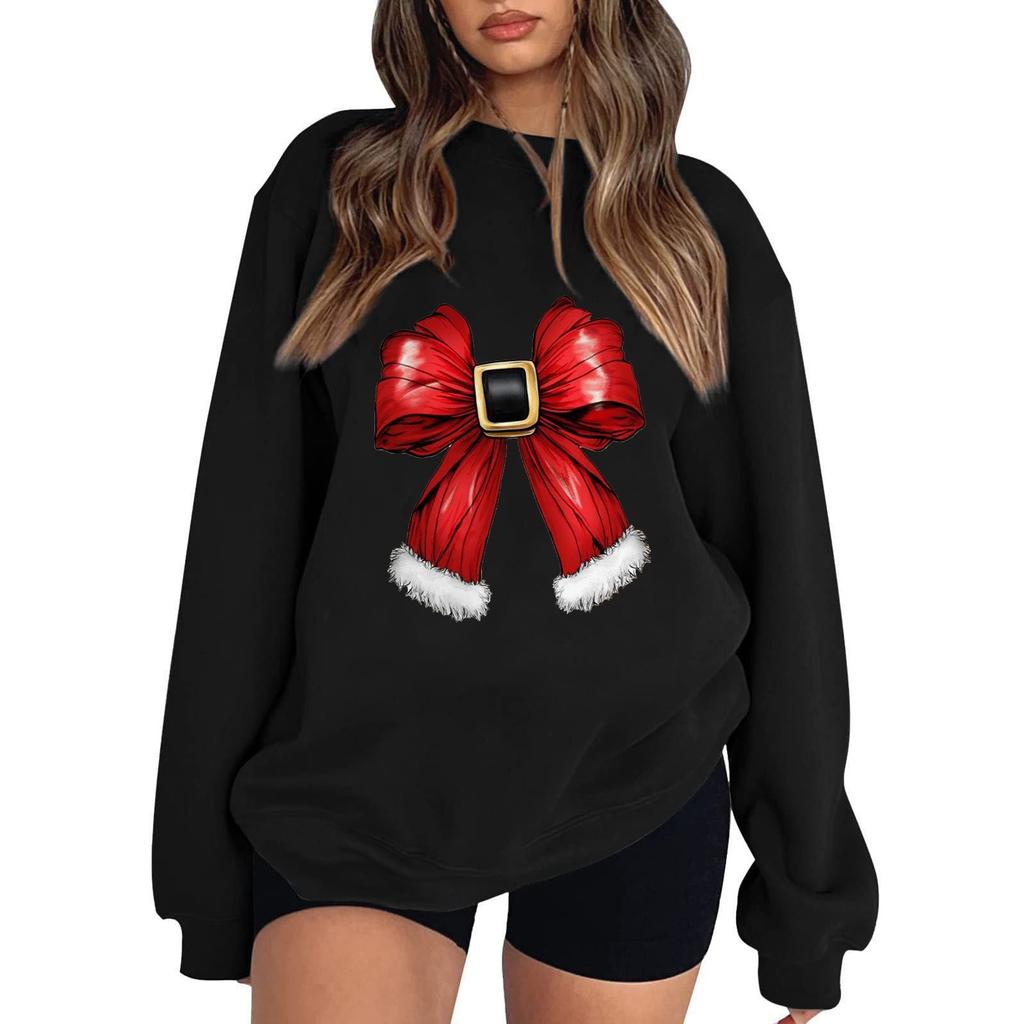 Women's Casual Round Neck Long Sleeved Pullover,Christmas Printed Top, Long Sleeved Hoodie