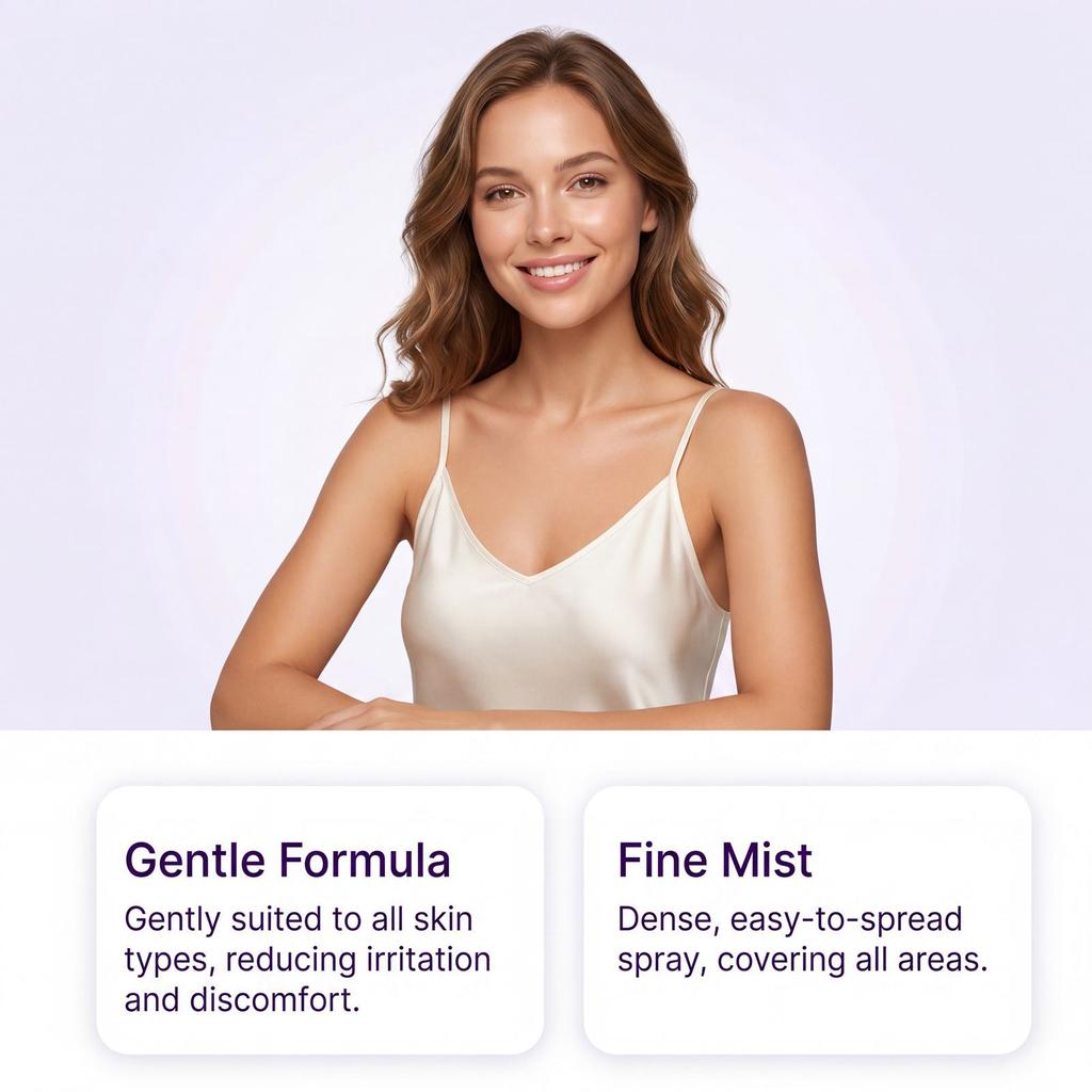 Gentle Hair Removal Spray Sensitive Skin Moisturizing No-Tingle Fine Mist Easy Apply Multi-Area Use Cleansing Non-Tightening 140ml
