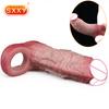 SXXY Реалистичные вены Реалистичная закрытая головка Рукав для пениса для мужчин Увеличение члена Силиконовый многоразовый презерватив Секс-продукты для взрослых