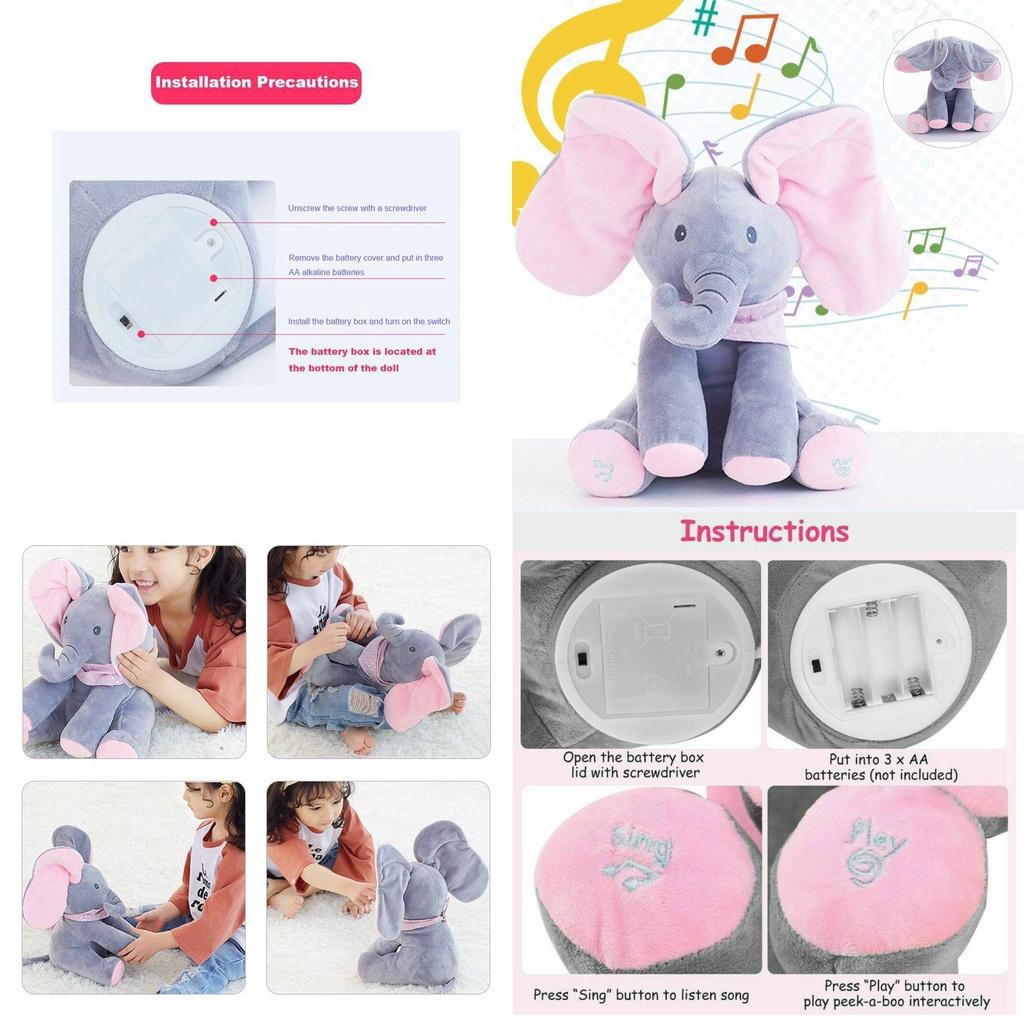 Очаровательный слон с функцией «Ку-ку», поющий, детская мягкая игрушка для детей, в розовом и сером цветах