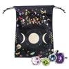 Moon Phase Pattern Tarot Pouch With Drawstrings Flannel Tarot Deck Storage Bag For Tarot Accessories Oracle Decks Dice Runes