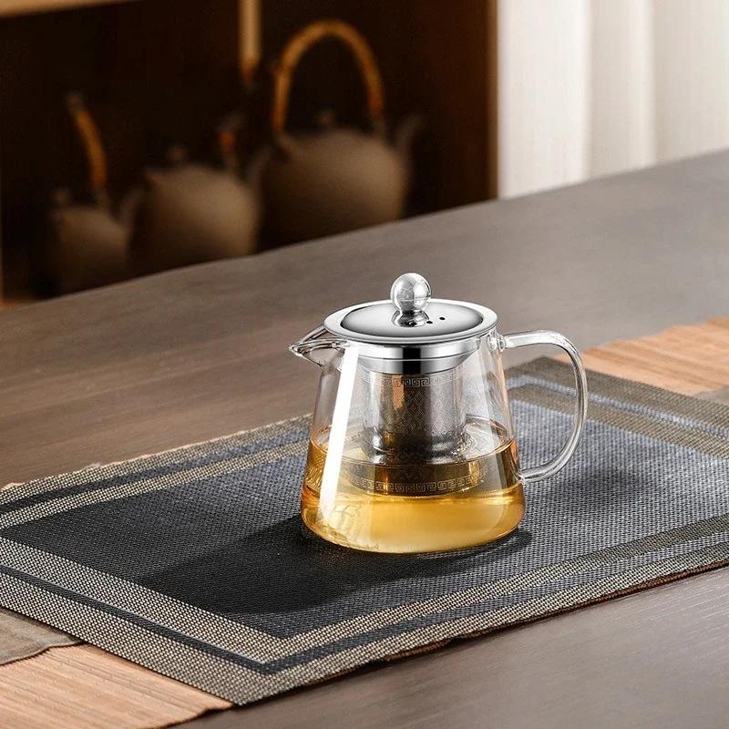 Large Capacity High Borosilicate Heat Resistant Glass Teapot with Stainless Steel Tea Strainer Infusers Jug Home Glass Teaware