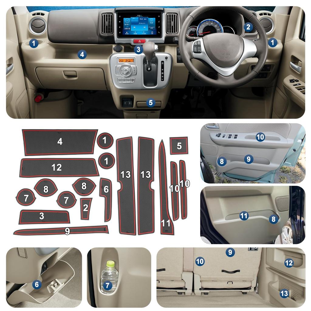 Резиновые коврики RUIYA для карманов дверей Suzuki Every, Салонные резиновые коврики Every Every Wagon DA17W, Индивидуальные, Легкие, Красные, DA17V/DA17W, Пластины, Нескользящие, Звукоизоляционные,